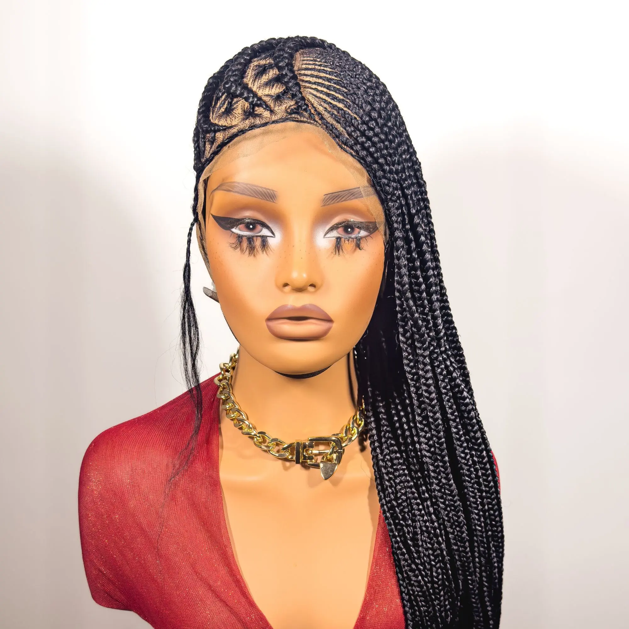 Synthetic Lemonade Medium Braid Full Lace Wig - 34 inches - Black - Glueless, Hand Braided Synthetic Wigs with Adjustable Elastic Band