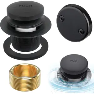 Tub Stopper - Universal All Copper Bathtub Drain Stopper,Fits All Bathtubs,Replaces Lift & Turn,Tip-Toe,Trip Lever Drains - Easy Installation and Cleaning(Matte Black)