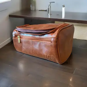 Personalized Leather Toiletries Bag | Custom Travel Dopp Kit | Monogrammed Men’s Toiletry Case | Handmade Leather Cosmetic Bag