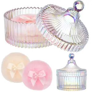 3 count Large   Puff and Container  Container with Puff  Case Soft Washable  Velour   Glitter Wet Dry Makeup(Simple,Dazzling)