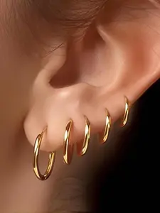 5 Pairs 14k Huggie Hoop Earrings, Hypoallergenic Design for Sensitive Skin, Perfect Daily Wear Jewelry, All Seasons Earrings