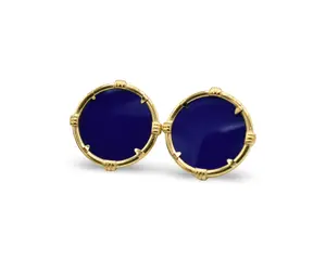 BLUE Medallion Earrings - Circular Design with Gold Accents - Elegant & Classic Style