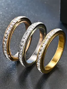 Rotatable Zircon Anxiety Ring, Titanium Steel Finger Gyroscope Ring, Square Crystal Zircon, Comfortable Wear, Size 5-10