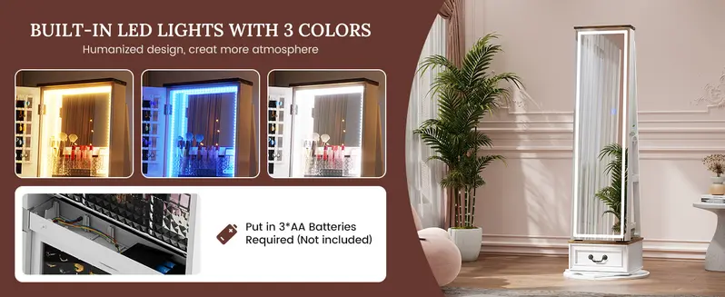 Miuvanity 5-in-1 360 Swivel Jewelry Cabinet with LED Light