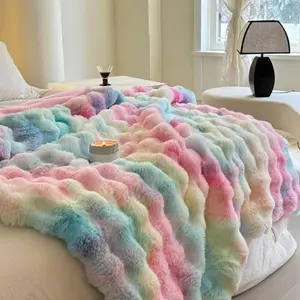 Tie Dye Fluffy Plush Blanket, 1 Count Colorful Soft Warm Throw Blanket, Bedding Supplies for Home, Camping, Dormitory, Office, Travel, Bedroom Decor, Multipurpose Use