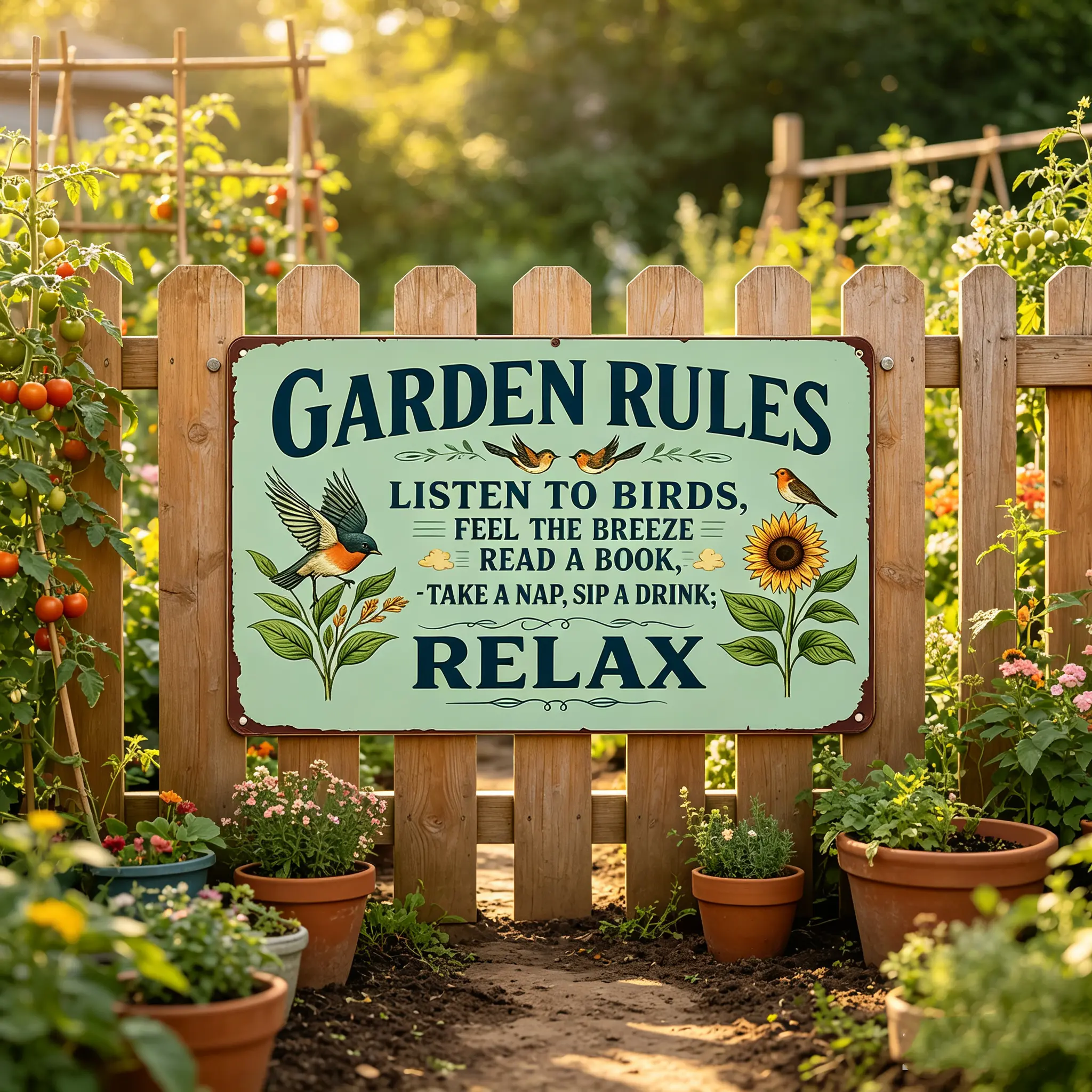 Smilelife Vintage Tin Metal Sign - Garden Accessories with Retro Look, Home Decor Plaque for Garden, Patio, 8x12 in & 12x16 in Outdoor Display Decor
