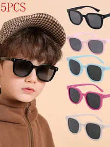 New Kids Silicone Fashion Glasses, Unisex Square Frame Decorative Eyewear, 5 Pairs Pack or 1 Pair, Trendy Accessories