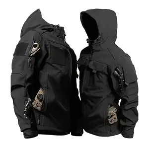 Men's Tactical Softshell Jacket, Multi-Pocket Military Training Coat, Heavy-Duty Waterproof Windbreaker, Hooded Outdoor EDC Gear, Durable Autumn Winter Streetwear