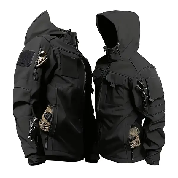 Men's Tactical Softshell Jacket, Multi-Pocket Military Training Coat, Heavy-Duty Waterproof Windbreaker, Hooded Outdoor EDC Gear, Durable Autumn Winter Streetwear