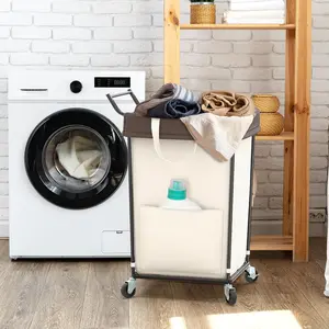 Laundry Hamper with Wheels and Handle, 160L Large Rolling Laundry Basket 2 Section Laundry Bag with Wheels, Laundry Cart Clothes Hamper for Laundry, Bedroom, Bathroom and Dorm