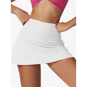 Women's Solid Color High Waist Sports Skort, Breathable Comfortable Tennis Skort, Ladies Sportswear for Golf Training, Tennis Attire, Athletic Skort