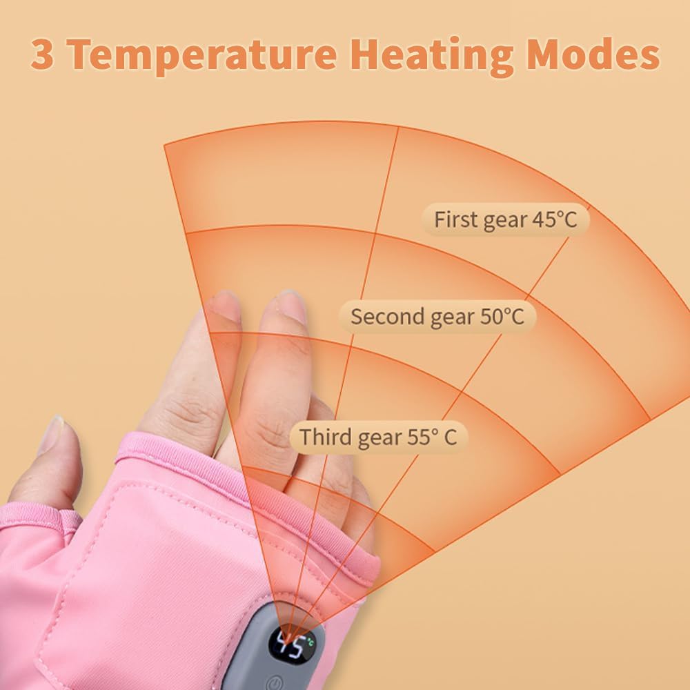 Heated Gloves Fingerless for Women Man Rechargeable Electric Touchscreen Wearable Cold Winter Work Arthritis Pain Relief Hand Warmers Hot Compress Reusable