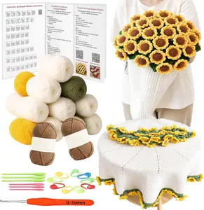 Sunflower Blanket Kit for Beginner,Flower Bouquet Blanket Kit with Step by Step Istruction&Tutorial,Easy Starter Kit