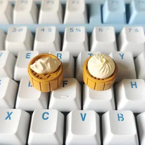 Steamed Bun & Dumpling Resin Keycaps, Chinese Asian Dim Sum Custom Gaming Keycaps, Handmade Artisan Cute Gaming Cherry MX Keyboard Cap