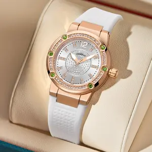 Comliorvei women's fashionable and casual quartz watch, with a circular dial inlaid with luxurious rhinestones