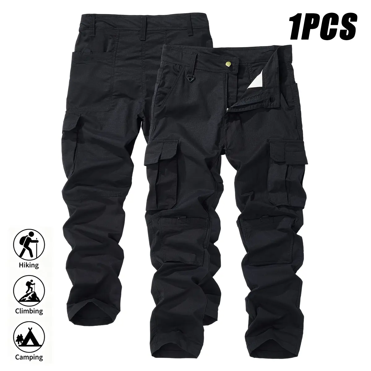 Men's Baggy Tactical Cargo Pants - 1pc Set, Durable Multi-Pocket, Adjustable Waist, for Outdoor Work & Hiking, Hiking Gear (No Belt Included), Work Pants For Men