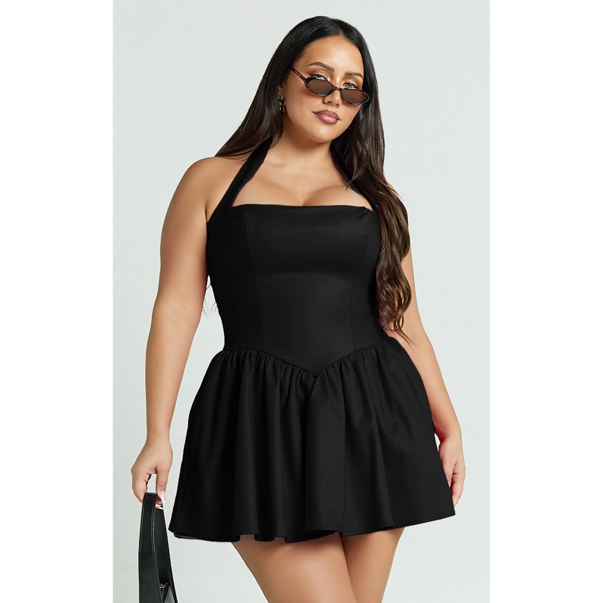 halter tie neck corset panel dress Helda Midi Dress - Halter Tie Neck Corset Panel Dress in Off White