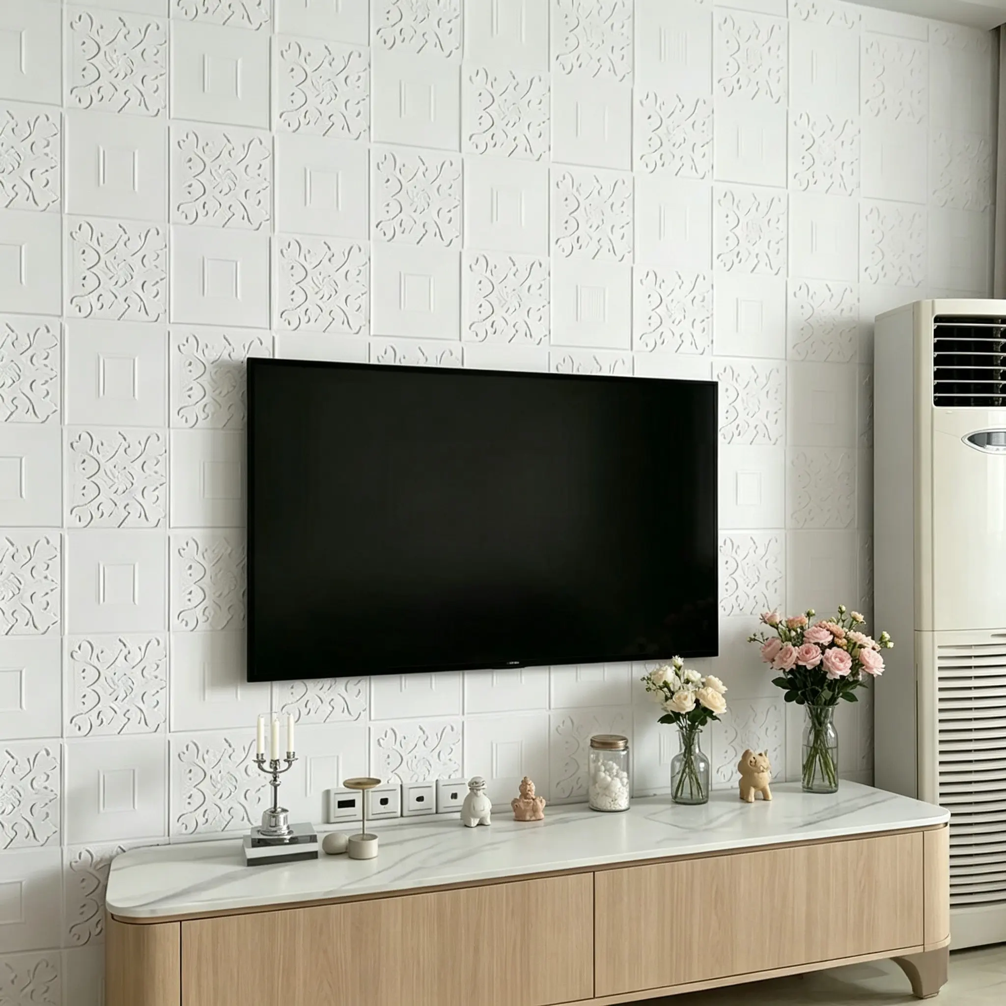 20pcs 3D Floral Self-Adhesive PVC Wall Panels, Waterproof, Moisture-Resistant, Easy to Clean, Ideal for Kitchen, Living Room, Bathroom, Hallway Decor