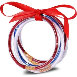 Mardi Gras Bracelets Glitter Jelly Bangles Glitter Filled Jelly Silicone Bracelets for Women Girls Bracelets Set for Buddha Girl Waterproof Purple Green Gold Bangles Set