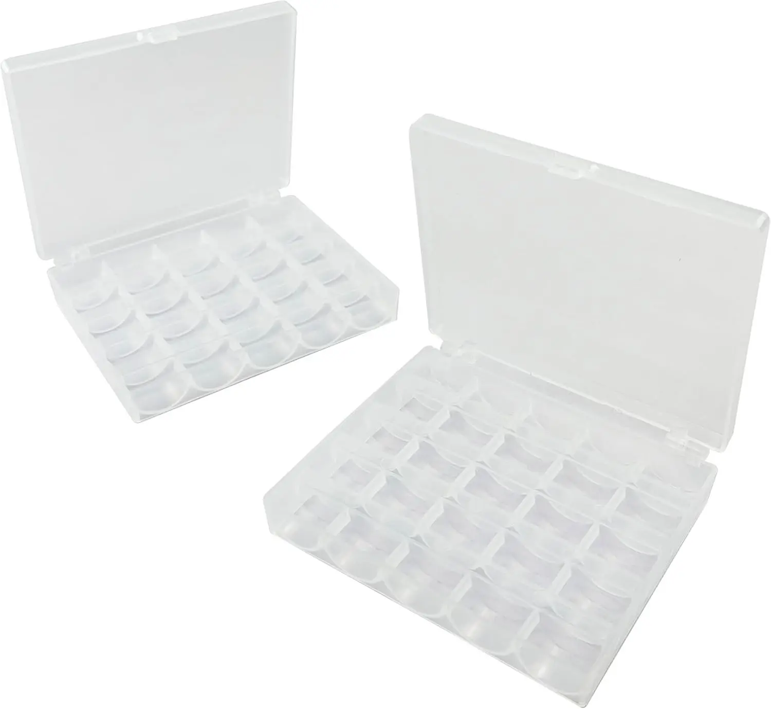 Transparent Plastic Bobbin Storage Boxes (2-Pack), Rectangular Home Organizers with 25 Empty Slots Each for Empty Bobbin Spools, Home Supplies Craft Solution