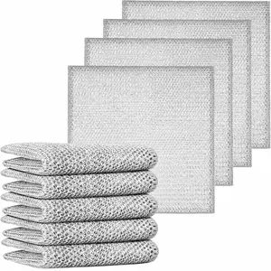 10pcs Double Layer Multifunctional Non-Scratch Wire Dishcloth, Multipurpose Wire Dishwashing Rags, Silver, Nylon/Polyester