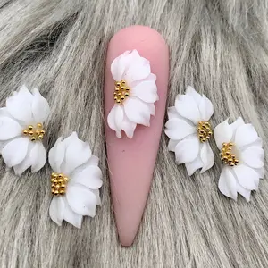Premade 3D Acrylic White Flowers nail charms nail art