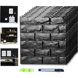 20 count 3d Wall Panels Stick and Peel, Black Brick Printable Faux Paneling Self Adhesive  3d Wallpaper Stick and Peel for Bedroom, Bathroom, Kitchen, Fireplace (19.38 sq  Coverage)