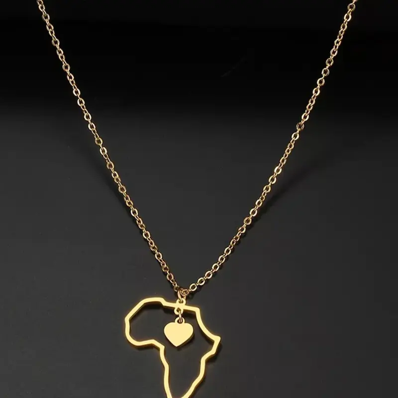 Hollow Out Map Of Africa & Heart Design Pendant Necklace for Women Exquisite Jewelry Gift, Stainless Steel Matching Necklace, Fashion All-match Accessory for Daily Wear, Casual Style Necklaces, Heart Shaped Necklace, Hearts Pendant Necklace, Jewelry