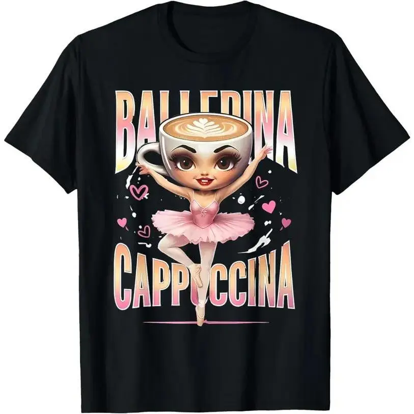 Men's Athletic T-Shirt, Funny Ballerina Cappuccina Graphic Print, Casual 100% Cotton Shortsleeve Menswear Top, Printed