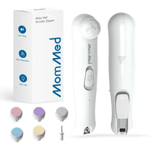 MomMed Baby Nail Trimmer Electric with LED Light, Rechargeable Nail Trimmer,Baby Nail Clipper Electric, Additional 6 Replacement Heads & Charging Cable, Compact Case
