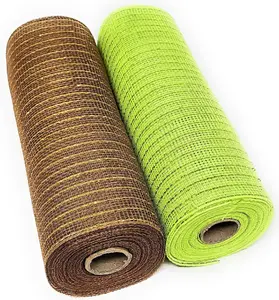 Tesadorz 10" Fall Apple Green and Autumn Brown Deco Mesh Ribbon Rolls, 30 Feet Long