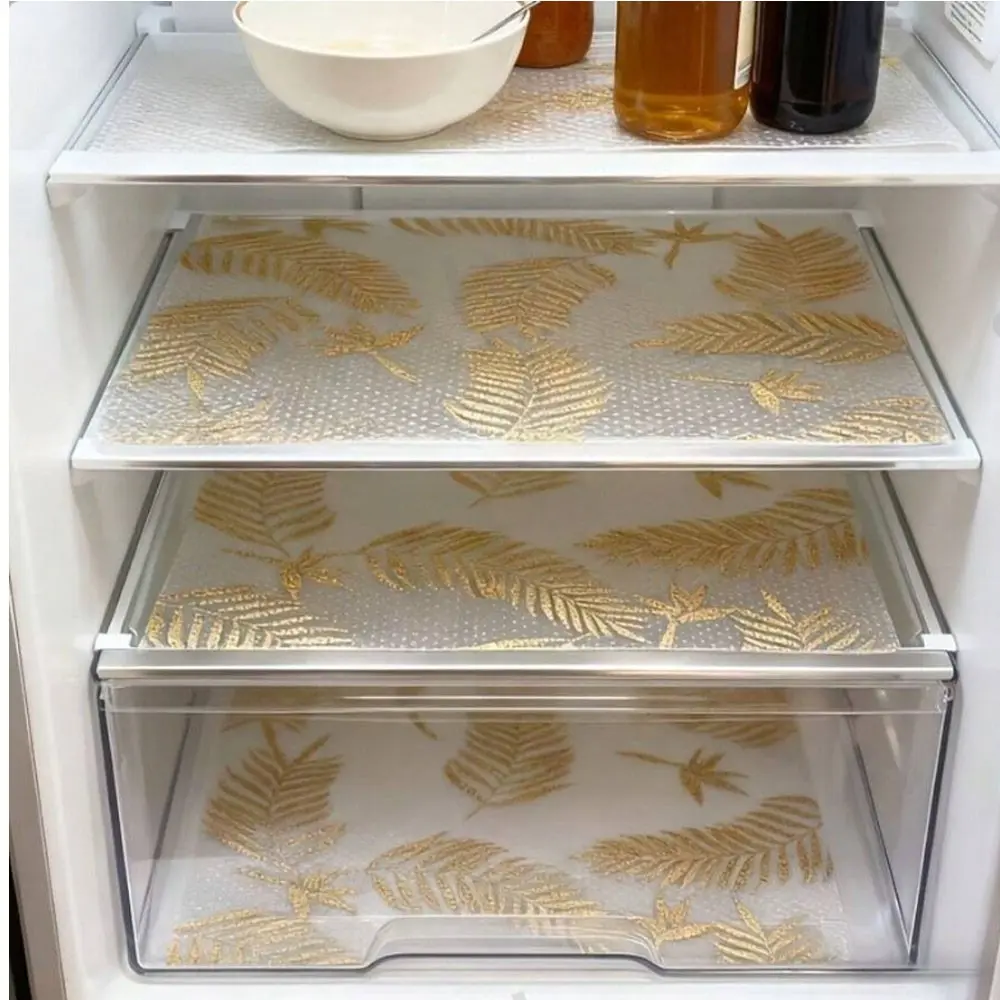 Leaf Drawer Liners, Gold Leaf Pattern, Versatile Use Cuttable Design Washable Non-Slip Eva Material, Suitable for Cabinets Drawers Shoe Racks Fridge