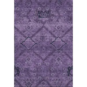 HomeRoots 667240 10 x 14 ft. Eggplant & Gray Floral Transitional Washable Machine Made Rectangle Area Rug with UV Protection