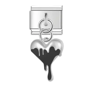 Emo Black Heart Dangling Italian Charm Bracelet Link