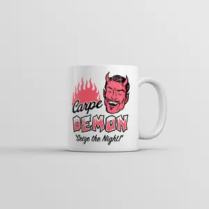 Carpe Demon Mug Funny Sarcastic Halloween Graphic Novelty Coffee Cup - 11oz Funny Coffee Mugs Ceramic Printed Drinkware Cup