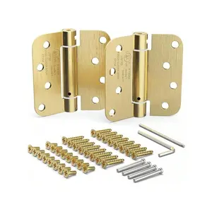 Self Closing Door Hinges, Spring Hinge, Spring Loaded Hinges, Spring Door Hinge, Auto Close Door Hinges, 4 Inch, Door Closing Hinge, Automatic Closer, Adjustable, 5/8" Radius Corner, Brass, 2 Pack