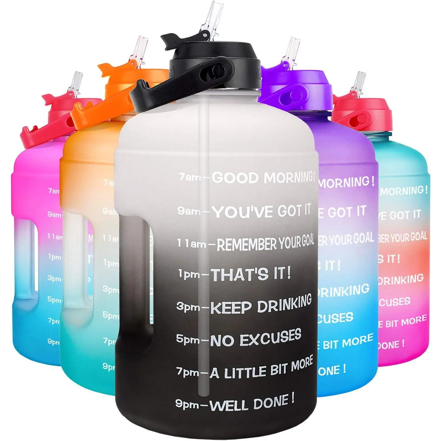 1 Gallon Water Bottle - with Straw & Motivational Time Marker Leak-Proof   Gym  Outdoor Large(128OZ/73OZ) Capacity Water Jug