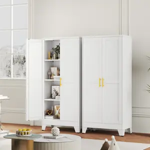 Metal Pantry Cabinet with 2 Doors  Freestanding Kitchen Storage Cupboard for Kitchen, Dining Room, Living Room & Bathroom