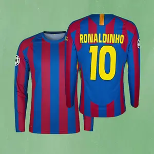 0506 Home Long Sleeve Red Blue Top No. 10 Ronaldinho Soccer Jersey