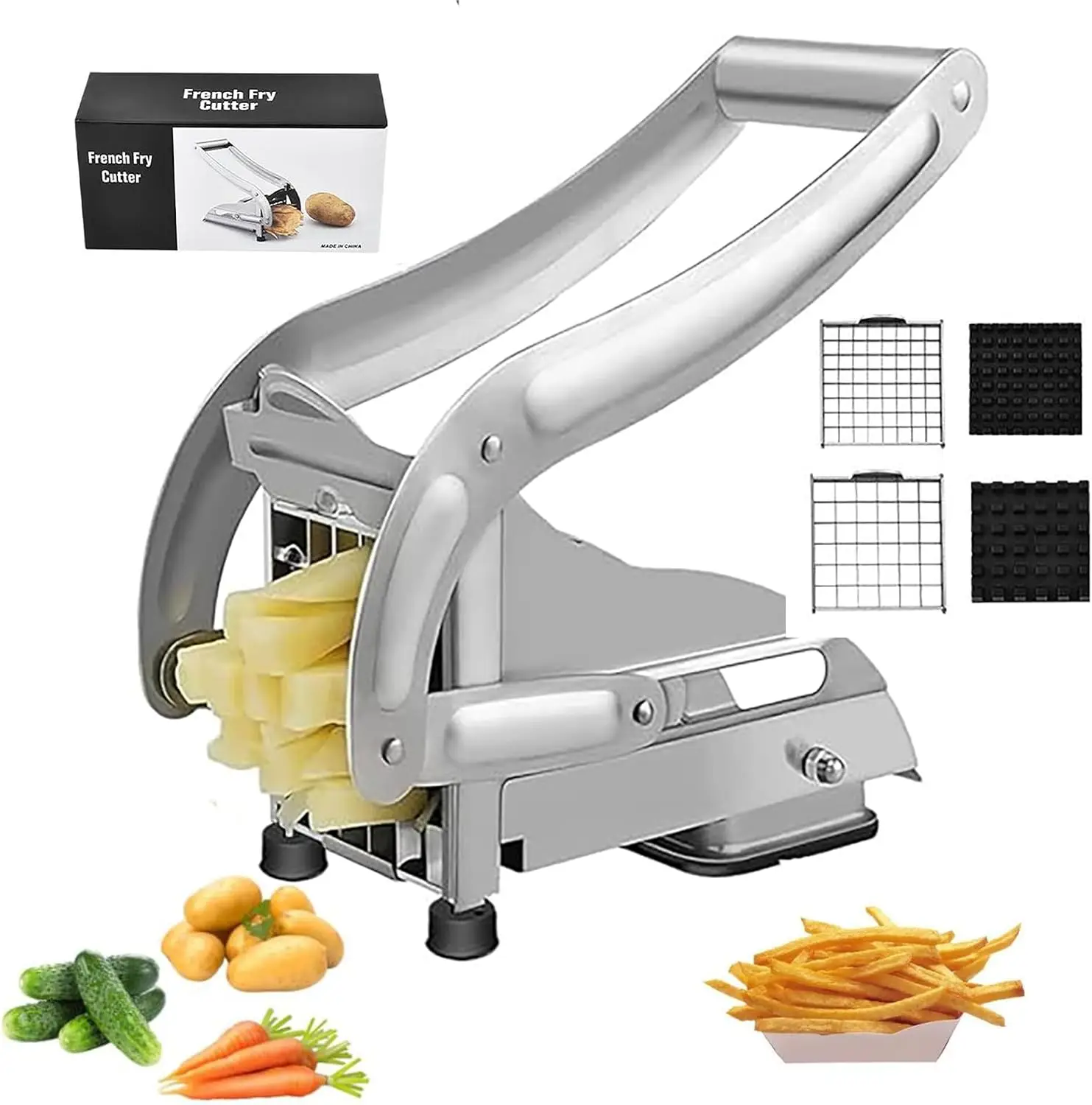 French Fry Cutter Stainless Steel Potato Cutter with 2 Blades, No-Slip Suction Base, Ideal for Cutting Potatoes, Carrots, Cucumbers & More mandoline