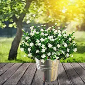 10 Bundles Artificial Flowers for Outside Artificial Faux Plants Flowers Outdoor Spring Decoration, Fake Eucalyptus Realistic UV Resistant for Planter Pot UV Resistant Realistic Outside Porch Patio Garden (White)