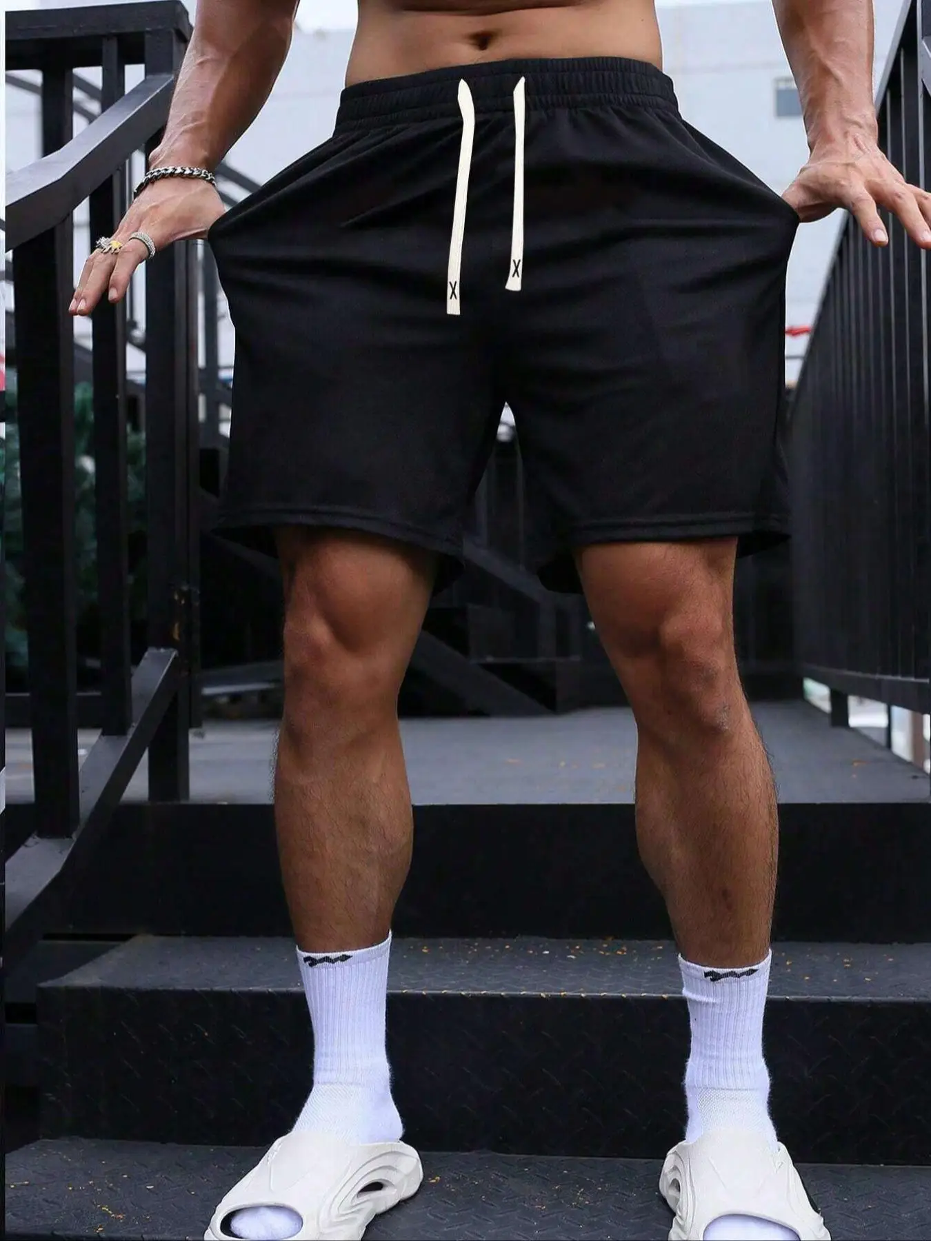 Men's Solid Drawstring Waist Shorts, Regular Fit Casual Soft Streetwear Pocket Straight Leg Shorts, Shorts for Men, Men's Summer Bottoms for Daily Wea