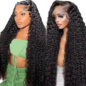 Bling Hair Deep Wave 13x4 Lace Front Wig Human Hair 180% Density HD Transparent Deep Curly for Women Pre Plucked With Baby Hair Lace Frontal Human Wig