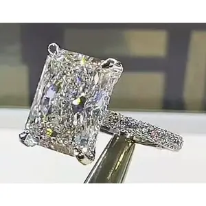 3D Pave 2.2MM Hidden Halo Setting with 5ct Radiant Cut Labgrown Diamond E Color VS1 Clarity in Platinum