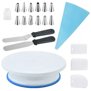 Baking Tools Cake Turntable Icing Spatula Set, Cake Decorating Kit, 20-Piece Multifunctional Baking Accessories, Includes Icing Bags & Nozzles