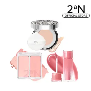 2aN | Gleaming Cushion Foundation, Dual Color Blush Palette & Glaze Lip Tint Set – Dewy K-Beauty Glow Trio