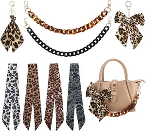 JATEBI 8 Pack Bag Charms Include Leopard Print Theme Scarf Purse Chain with Keychain, Purse Charm Accessories for Women Handbags Shoulder Crossbody Bags