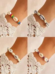 Wood Bead Shell Ocean Wind Drawstring Bracelet, Unisex Casual Vacation Jewelry, Stylish Accessory for Daily Wear & Travel