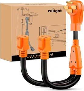 Nilight 50 Amp to 15 Amp RV Y Splitter Adapter Cord 50A Male Plug to Two 15A Female 125V Household Outlet NEMA 14-50P 5-15R Pure Copper STW 10 AWG Cable for RV Camper Generator