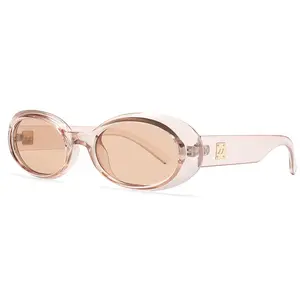 Retro Oval Sunglasses for Women Men 90s Vintage Cat Eye Sunnies with Pink Frame and Brown Lenses